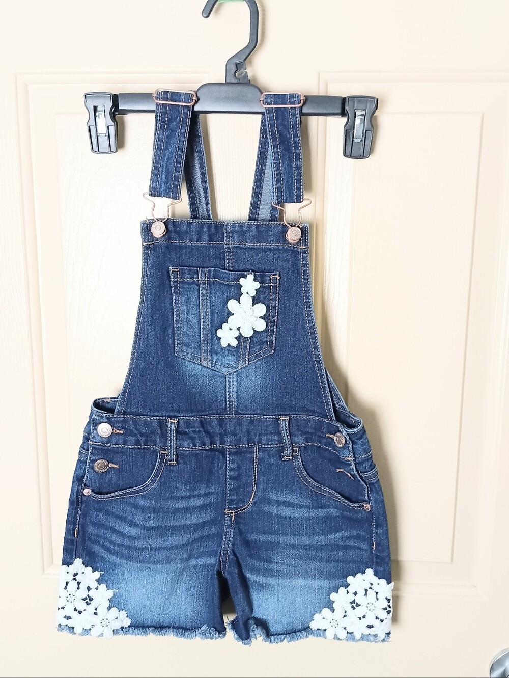 Jordache Girls Crochet Denim Overalls Size Medium 7-8